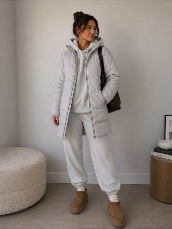 Levi's Jackets & Blazers - Levi’s Ice Gray Longline Puffer Jacket NWT Women’s Small Hooded Coat